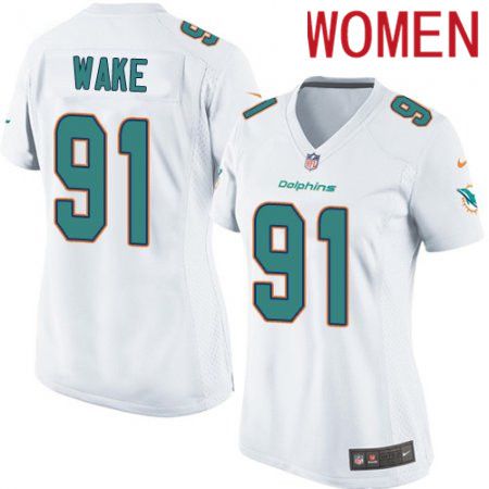 Women Miami Dolphins #91 Cameron Wake Nike White Game NFL Jersey->women nfl jersey->Women Jersey